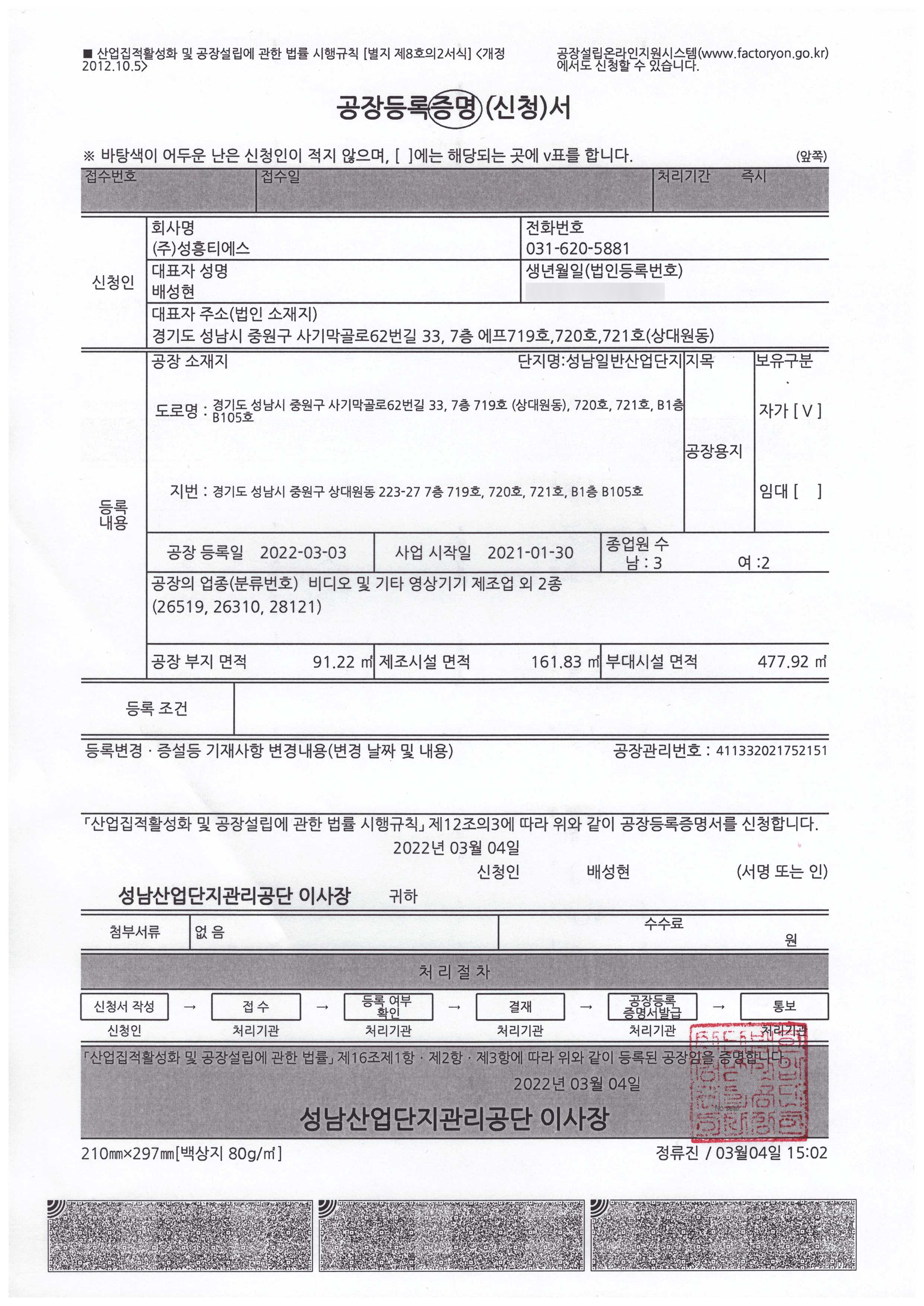 Factory registration certificate